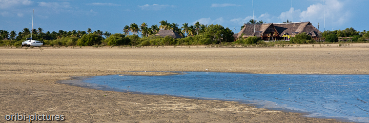 *Ebbe in der Flamingo Bay* <br><br> Viele Hundert Meter muss man bei Ebbe vom Ufer bis zum ersten Wasser laufen. Aufgrund dessen lassen sich die Gezeiten wunderbar in Zeitlupe beobachten. <br><br>