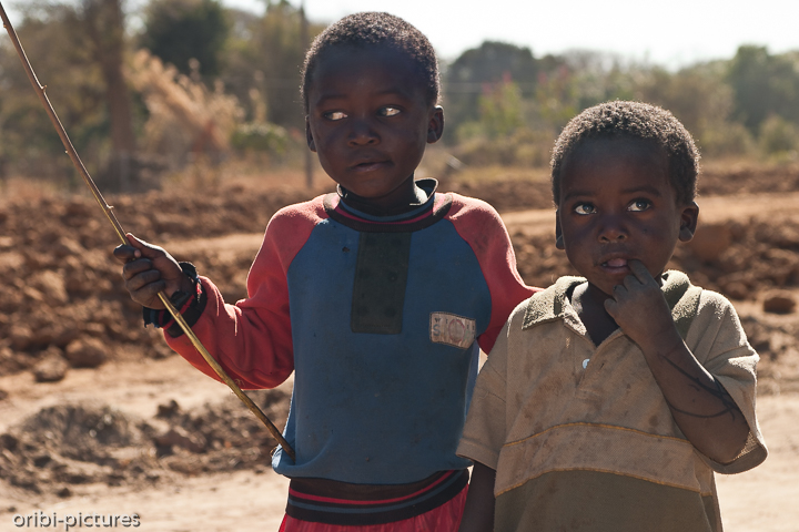 *uneinig*<br><br>Diese beiden Kinder vom Stamm der Kavango trafen wir nahe Shakawe, der nördlichen Distrikthauptstadt Botswanas.
Leicht haben es auch diese Burschen nicht.
Aber sie waren freundlich und machten das halbe Dorf (also die Hauptstadt des Nordens) mobil, damit endlich jemand zur Tanksäule eilt, um unseren Jeep zu betanken (nachdem sie wussten, in welche Richtung sie zuerst loslaufen würden).
Es hat richtigen Spaß gemacht, den beiden Brüdern, denen man ihr Glück über die vollbrachte gute Tat förmlich von den Augen ablesen kann.<br><br>